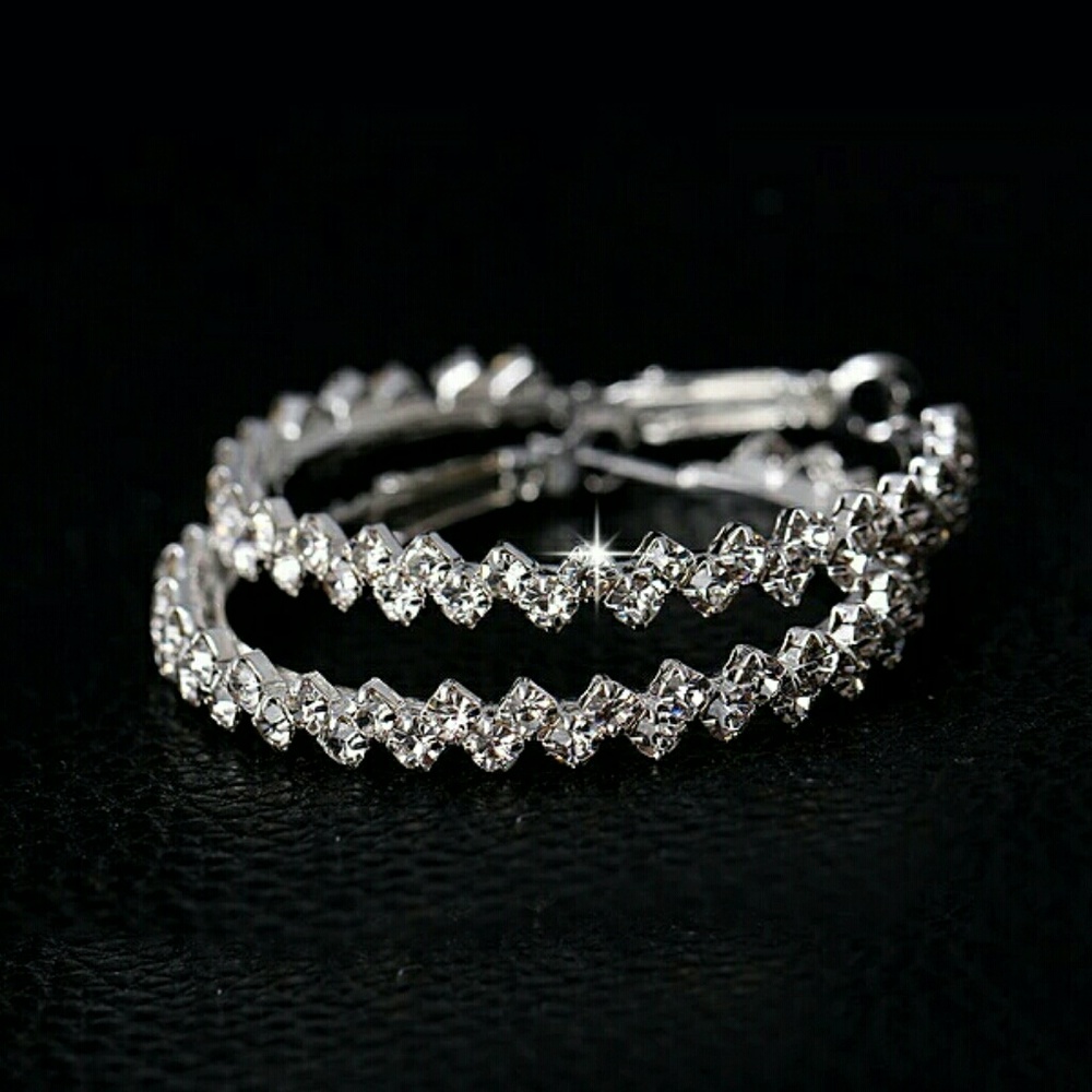 Zig Zag Clear CZ Hoop Earrings - Picture 4 of 4